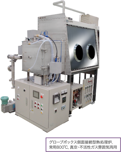 グローブボックス側面接続型熱処理炉，常用800℃，真空・不活性ガス雰囲気両用